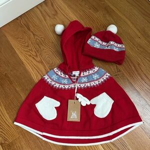 Angel Dear Red Knit Christmas Poncho Set